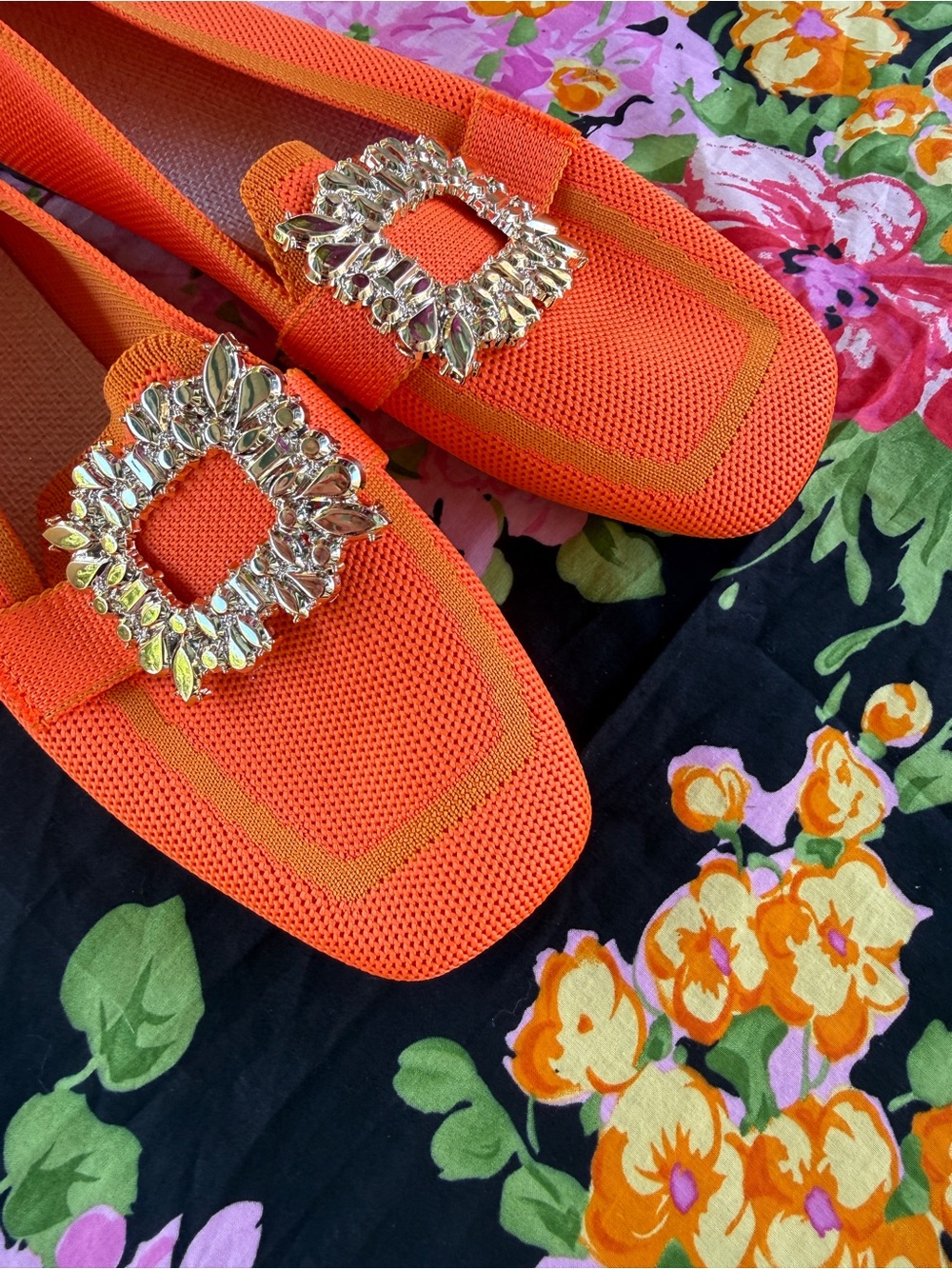 Women's Orange Embellished Slip-On Flats - Picture 3 of 6